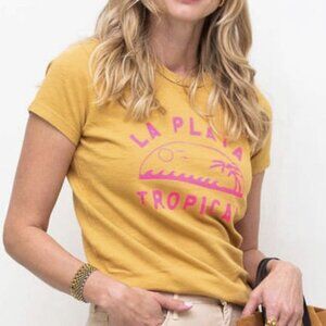 MOTHER “The Sinful” Crewneck Tee “La Playa Tropical” Yellow and Hot Pink XS